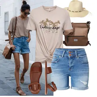 Western Outfit s Béžová/Bílá/Krémová/Žlutá Klobouk/Pokrývka hlavy About You "Letní volnočasový outfit"Look: Boho, Kovbojka, Italský, Venkovní, Safari, Španělské, Western, Retro, 80tá léta