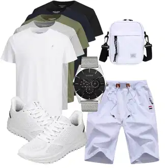 Outfit mit Weiß/Creme/Khaki/Dunkelblau Kurze Hose/Baggy Short/Bermuda/Musselin Shorts/Chino Shorts/Leinen-short Tansozer "Sport Outfit"