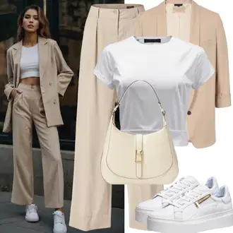 Outfit Inspo Poletje mit Rjava/Škrlatna/Bež Hlača za Obleko/Hlače Za Prosti Čas/Nagubane hlače/Culotte Hlačke/Hlače z Visokim Pasom/Marlene Hlača/Palazzo Hlača/Paperbag Hlača/Plisirane Hlače/Plisirane spredaj hlač/Široka Hlača/Moderni hlačni kostim/Hlačna Obleka za Poroko/Eleganten hlačni kostim/Svečani Hlačni Kostum Mazine, Bela/Krem Teddy superga/Usnjene superge/Superge Nizka/Plato-Sneaker/Ozka superga karl lagerfeld, Škrlatna/Črna/Roza/Metino zelena/Zelena/Bela Kratki top Vans, Bež/Črna/Roza/Bela Torba za čez ramo/Satchel torba/Torba za čez ramo/Vrečka za prenašanje Big Star "Športni oblačilni videz"