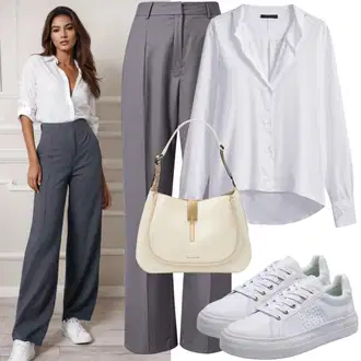 Outfity pro matriční úřad s Šedá/Světle šedá Business Kalhoty/Obleková Kalhoty/Kalhoty se Štěrbinou/Plisovaná Kalhoty/Plisovaná Kalhoty/Kalhoty s nášivkou uprostřed sry dad. "Sportovně Elegantní Kalhoty"