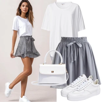 Krátká Outfit s Světle modrá/Šedá/Modrá Krátká Sukně/Kalhotová Sukně/Zavinovací Sukně/Unisex Sukně Pull&Bear "Sportovní miniSukně outfit léto"