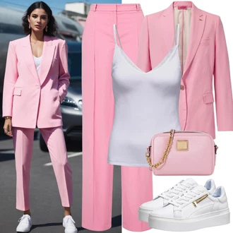 Outfity pro zábavu Business s Růžová/Fialová Kožená bunda pro muže/Kostkované Sako/Dvojřadový Sako/Krátké Sako Rich & Royal, Růžová Plisovaná Kalhoty/Plisovaná kalhoty/Mrkvová Kalhoty/Kalhoty s nášivkou uprostřed/Obleková Kalhoty/Kalhoty s Vysokým Pasem/Mušelínové kalhoty/Kalhoty se Štěrbinou/Paperbag Kalhoty lindex "Sportovní móda pro 40+"Look: Business, Kancelář, Preppy, Univerzitní, Emo, Elegantní, Krásný, Old Money, Romantický