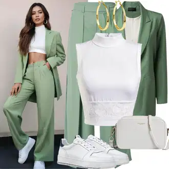 Kombinacije za zabavu S oblinama sa Zeleno/Neon boje Hlača Velika Veličina SELECTED FEMME "Sportska moda"