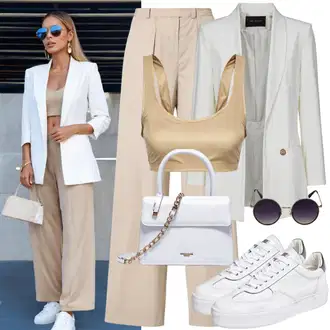 Ležerno Outfit sa Bijela/Smeđa/Crna/Ljubičasta/Pink Odijelo Dugi Sako/Oversize Sako Trendyol "Sportski poslovni izgled"Look: Pametno ležerno, Ležerno, Šik, Elegantan, Chic