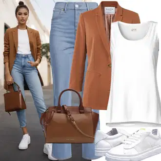 Outfit sa Tamnosmeđa/Smeđa Oversize Sako/Sako Jakna/Kožna Jakna za Muškarce/Kožna Jakna za muškarce/Elegantni Sako/Boyfriend Sako/Kožna Jakna/Pleteni Sako Pieces "Sportski poslovni izgled"