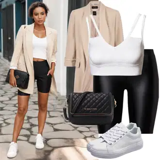 outfit "Sproščen outfit z biker hlačami in Blazerjem"