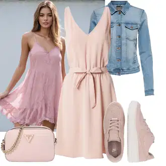 Outfit s Růžová/Fialová Šaty Bez Rukávů/Žerzejové Šaty/Společenské šaty pro hosta/Občanské šaty/Letní Šaty/Šaty s Páskem/Pouzdrové Šaty/Zavinovací Šaty/Ležérní Šaty Vila "Každodenní vzhled"