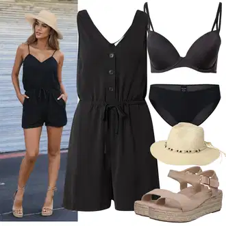 Outfit sa Crna/Tamnosiva/Siva Ljetni Kombinezon/Kombinezon About You "Odličan za slobodno vrijeme"