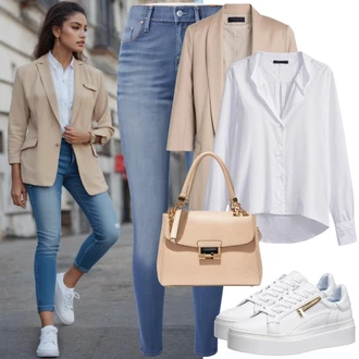Outfity pro léto s Krémová/Oranžová/Bílá Úzká teniska/Nízká Teniska/Kožené tenisky Tommy Hilfiger "Street Style Léto"
