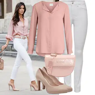 so sponou Outfit s Růžová Blůza s knoflíčkem/Slip-on Halenka/Halenkový Top/Kožená bunda/Halenka se Stojatým Límcem/Halenkové Body/Hedvábná Halenka/Halenka s Dlouhým Rukávem/Tunikové Tričko/Jednobarevná Halenka/Dlouhá Halenka Vila "Praktický vzhled"