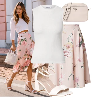 Vysoké Podpatky Outfit s Bílá/Krémová/Červená/Hnědá Sandály Sandál s podpatkem/Sandál Na Širokém Podpatku About You "Praktický vzhled"