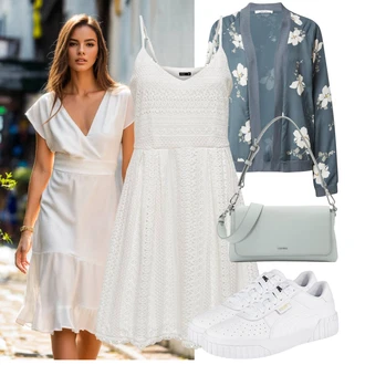 Outfit s Světle modrá/Modrá/Šedá Letní Bund/Bomber/Blůzová Bunda/Kimonová bunda/Jarní bunda/Bunda na přetažení přes hlavu About You "Skvělý vzhled pro volný čas"