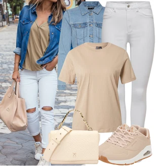 Sportovní Outfit s Khaki/Béžová/Hnědá/Zlatý/Růžová Teniska teddy/Letní Tenisky/Skate Bota/Úzká Teniska/Bota Na Pěší Turistiku/Nízká Teniska Skechers "Praktický vzhled"Look: Estetika, Skater, Chytrý příležitostný, Sportovní