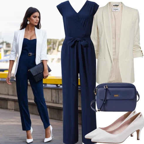 Kombinace Modrá Letní Overall/Overal se zipem/Elegantní Overal/Slavnostní Overall Comma