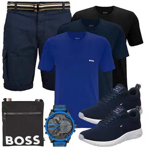 Basic Blau/Dunkelblau Hemd Cargo Short/Bermuda/Kurze Hose/Musselin Shorts/Chino Shorts Blend kombinieren