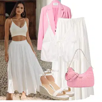 Nev?sta Outfit s Krémová/Bílá Dlouhá Sukn?/K?es?anská Sukn?/Ma?kaná Sukn?/Gipsy Sukn?/Italská Sukn?/Sukn? Vrstevná/St?edov?ká Sukn?/Sukn? Pro Matriku/Sukn? Pro Svatebního Hosta/Svatební Sukn? bershka "Letní outfity"