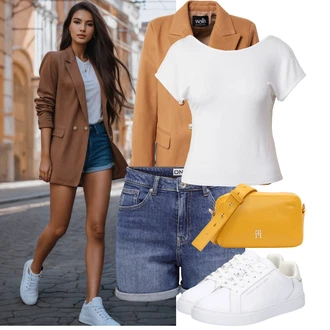 Outfit s Tmavě modrá/Modrá/Světle modrá/Černá Košile Džínový Šortky Only "Letní oblečení"