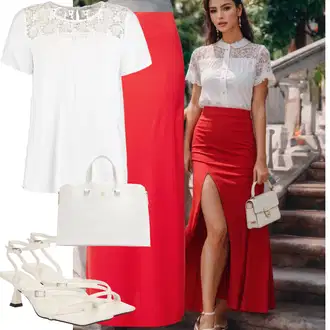 Babydoll Outfit s Bílá/Krémová Tričko & Top Móda Pro Plnoštíhlé/Halenka a Tunika Tunika/Halenka Móda Pro Plnoštíhlou Hailys "Letní outfity"Look: Styl, Babydoll, Elegantní, Krásný, Unisex