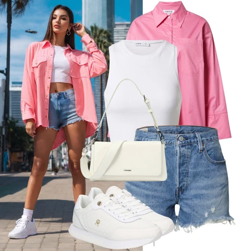 Kombinace Růžová Jednobarevná Halenka/Žehlení odolná blůza/Slip-on Halenka/Halenka s Dlouhým Rukávem/Businessová Halenka/Oversize Halenka/Neobvyklá Halenka/Halenka se Stojatým Límcem/Blůza s knoflíčkem Edited kombinovat s Krémová/Bílá Jednoduchý top/Halenka Bez Rukávů/Tričko s grafikou/Sportovní top/Tílko s ořezem/Krátký top millane