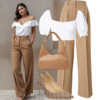 Vysoké Podpatky Outfit s Béžová/Bílá/Hnědá Nezařazené Guess "Letní oblečení"