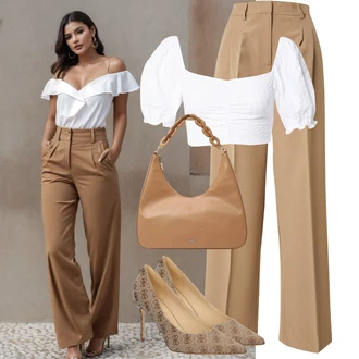 Vysoké Podpatky Outfit s Béžová/Bílá/Hnědá Nezařazené Guess "Letní oblečení"