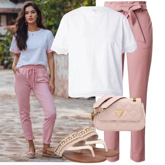 Djeveruša Outfit sa Pink/Ljubičasta Hlače Štofaste hlača/Hlače s Prorezom/Hlače Visokog Struka/Paperbag Hlača/Ležerna Hlača/Hlače od muslina VERO MODA "Ljetni outfiti"