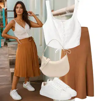 Outfit s Bílá/Krémová Nízká Teniska/Úzká Teniska/Kožené Tenisky Calvin Klein "Letní outfity"
