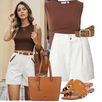Outfity pro léto Krátká s Bílá/Béžová/Khaki Plážová Kalhoty/Bavlněná Kalhoty/Culotte Kalhoty/Mušelínové Kalhoty/Kalhoty se Štěrbinou/Kalhoty s dírou/Navlékací Kalhoty/Twillová Kalhoty Edited "Letní oblečení"