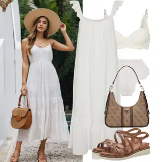 Outfit s Krémová/Bílá Nightwear & Loungewear Krajková noční košile/Noční top/Pyžamové šortky/Domácí oblek Niki/Negližé HUNKEMÖLLER "Letní outfity"