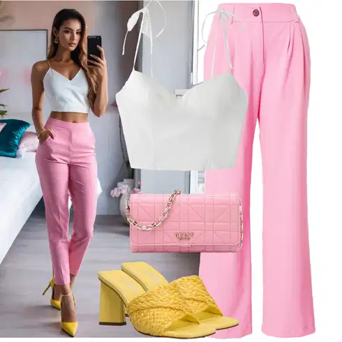Kombinace Růžová Kalhoty s nášivkou uprostřed/Kalhoty s Vysokým Pasem/Marlene Kalhoty/Palazzo Kalhoty/Plisovaná Kalhoty/Plisovaná kalhoty/Široká Kalhoty/Obleková Kalhoty Modström