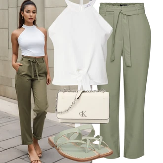 Outfit s Světle zelená/Zelená/Světle modrá/Tmavě zelená Páskový Sandál/Pohodlný Sandál/Sandál Dianette/Žabka/Letní Bota/Espadrille sandál/Římská sandála/Vintage sandál "Letní outfity"