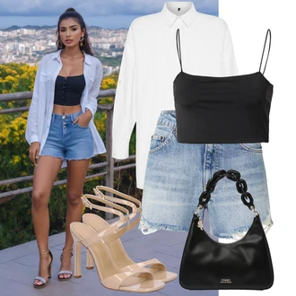 Gotický Outfit s Černá/Červená/Bílá/Béžová Bagetová taška/Velká taška/Taška Přes Rameno/Dopisová peněženka/Sportovní Taška Přes Rameno Tommy Hilfiger "Letní outfity"Look: Rad, Šik, Egirl, Elegantní, Gotický, Jazz, Kancelář, Techno