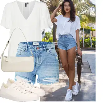 Čtvrtinový rukáv Outfit s Bílá/Krémová Halenka Blůza s knoflíčkem/Dětská hračka/Mušelínová Halenka/Halenka s Krátkým Rukávem/Slip-on Halenka VERO MODA "Letní oblečení"