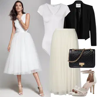 Vjenčanje Outfit sa Bijela/Krem Vintage maxi suknja/Suknja Za Matični Ured/Duga Suknja od tila/Suknja S Naborom/Duga suknja/Maksi suknja/Svečana Maksi Suknja/Vjenčana Suknja bershka "Svečani outfit s vjenčanim tilskim suknjom i gornjim dijelom"Look: 30. rođendan, Rođendan, Gala, Pričest, Matični ured, Krštenje, Potvrda, Posebne prigode, Vjenčanje