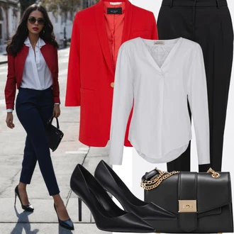 Dlouhé Outfit s Červená Kožená bunda pro muže/Blejzrové Bund/Oversize Sako/Bavlněný Sako/Kožená Pánská Bund/Elegantní Sako/Boyfriend Sako/Kožená bunda/Krátké Sako VERO MODA "Svěží obchodní outfit"