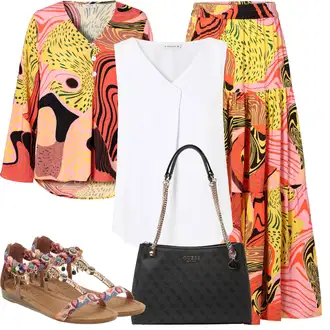 A-kroj Outfit sa Žuta/Narandžasta/Crvena/Šareno Kratke hlače velike veličine/Haljina Veći Broj/Tunika tatuum "Ljetna odjeća"Look: Hippie, Rap, Jazz, A-kroj