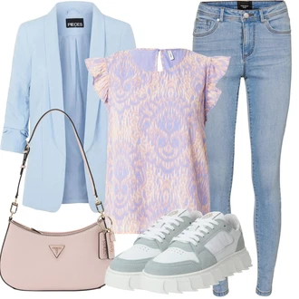 Outfit s Fialová/Modrá Barevná košile/Košile s krátkým rukávem Only "Letní oblečení"