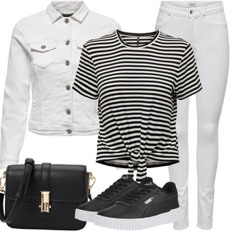 Outfit s Krémová/Bílá/Světle šedá/Šedá Džínové Bund/Krátký Bund/Letní Bund/Košilová bunda/Krátký Bund/Krátké Džínové Bundičky Only "Outfit na léto"