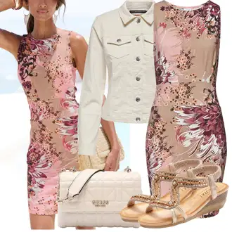 Outfit s Fialová/Zlatý/Hnědá Přiléhavé Šaty/Květinové Šaty/Šaty S Potiskem/Pouzdrová Šat/Pouzdrové Šaty/Šaty Bez Rukávů/Šaty S Rovným Střihem/Šaty pro Svatebního Hosta Lascana "Outfit na léto"