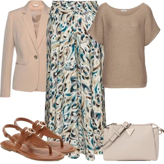 Outfit s Béžová/Hnědá Svetry s netopýřím rukávem/Jednoduchý Svetr/Svetr Carmen/Kašmírový Svetr/Svetr s Kulatým Výstřihem/Svetr bez Ramínek Lascana "Outfit na léto"