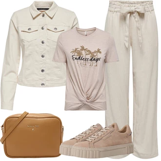 Djeveruša Outfit sa Bež/Smeđa/Kaki Lanene Hlače/Tradicionalna Hlača/Pidžama Hlača/Paperbag Hlača/Hlače od muslina/Hlača za Plažu JdY "Ljetna odjeća"