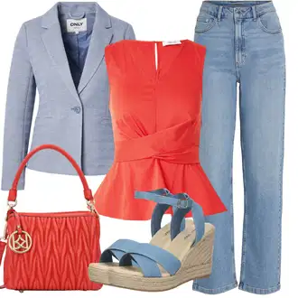 Outfit sa Svjetloplava/Plava Dad Traperice/Muška Kožna Jakna/Vintage traperice/Traperice Opuštenog Kroja/Mom Jean/Culotte Traperice/High Waist Traperice/Skraćene Traperice/Traperice Ravne Nogavice/Formalna Košulja/Traperice s Prorezom/Girlfriend Traperice Vila "Ljetna odjeća"