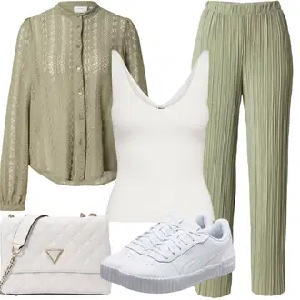 Outfit sa Zeleno/Svjetlozelena/Tamnozelena/Kaki Čipkasta Bluza/Bluza s Uzorkom/Izvanredna Bluza/Bluza s gumbom/Bluza s Podignutim Ovratnikom/Engleska Bluza s Broderie/Dječja igračka Vila "Ljetna odjeća"