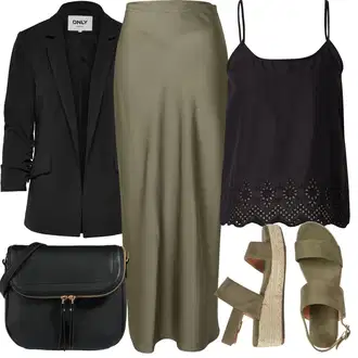 Outfit sa Siva/Tamnozelena/Kaki/Smeđa Maksi Suknja/Suknja do Potkoljenice/Svečana Maksi Suknja/Duga Suknja/Vintage maxi Suknja Edited "Ljetna odjeća"