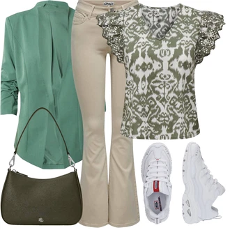 Čtvrtinový rukáv Outfit s Tmavě zelená/Zelená Halenka s Krátkým Rukávem/Halenka s Potiskem/Dětská hračka/Halenkový Top/Vzorovaná Halenka/Neobvyklá Halenka/Carmen Blůza/Crash blůza Only "Letní oblečení"