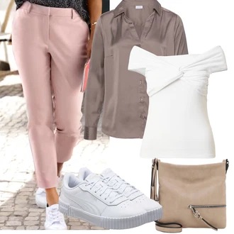 Outfit s Růžová/Béžová/Fialová/Hnědá 7/8 Kalhoty/Obleková Kalhoty/Navlékací Kalhoty/Úzká Kalhoty/Kalhoty se Štěrbinou/Chinos/3/4 Kalhoty/Bengaline Kalhoty/Kalhoty s nášivkou uprostřed/Capri kalhoty Lascana "Outfit na léto"