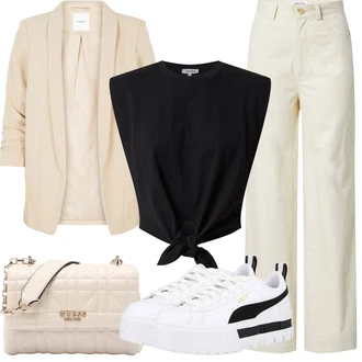 Outfit s Krémová/Béžová/Bílá/Khaki Manšestrové Lacláč/Manšestrové Kalhoty/Mušelínové kalhoty/Lněné Kalhoty/Kalhoty se Štěrbinou/Bavlněná Kalhoty/Tradiční Kalhoty Edited "Letní oblečení"