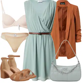 Outfit s Světle zelená/Světle modrá/Zelená Šaty Bez Rukávů/Ležérní Šaty/Žerzejové Šaty/Letní Šaty/Zavinovací Šaty/Šaty s Páskem About You "Outfit na léto"