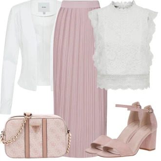 Elegantní Outfit s Fialová/Růžová Italská Sukně/Midi Sukně/Maxi sukně/Plisovaná sukně/Mačkaná Sukně/Sukně Pro Svatebního Hosta/Moderní Sukně About You "Outfit na léto"Look: Áčkového Střihu, Cool, Elegantní, Krásný, Old Money, Romantický, Klasické, 60. Let