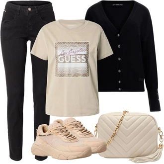 Outfit sa Smeđa/Kaki/Tamnozelena/Bež/Zeleno Otmjena majica/majica za spavanje/Majica i top/Majica s mrežicom/Print majica/Izreka na majici/Majica za trudnice/Ležerna majica Guess "Ljetna odjeća"
